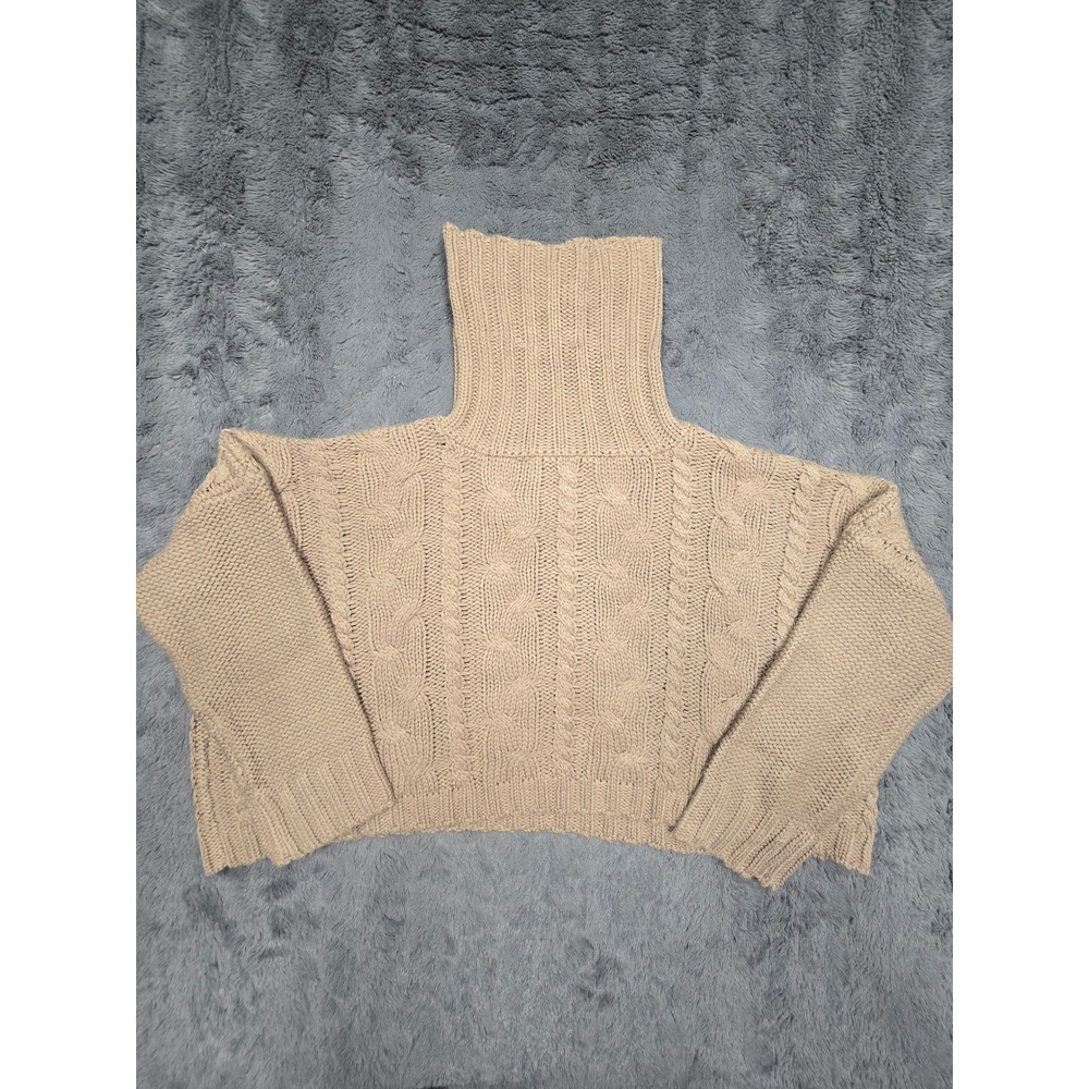 Love Tree Tan Cable Knit Turtleneck Sweater Large Cropped Oversized 9928WM